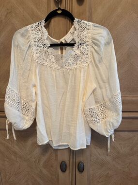 Zac & Rachel Cream Lace-Trim Peasant Blouse